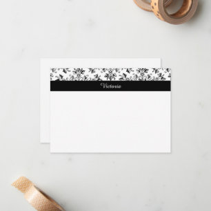 Carte de note d'art floral Vintage Damask Daisy mo