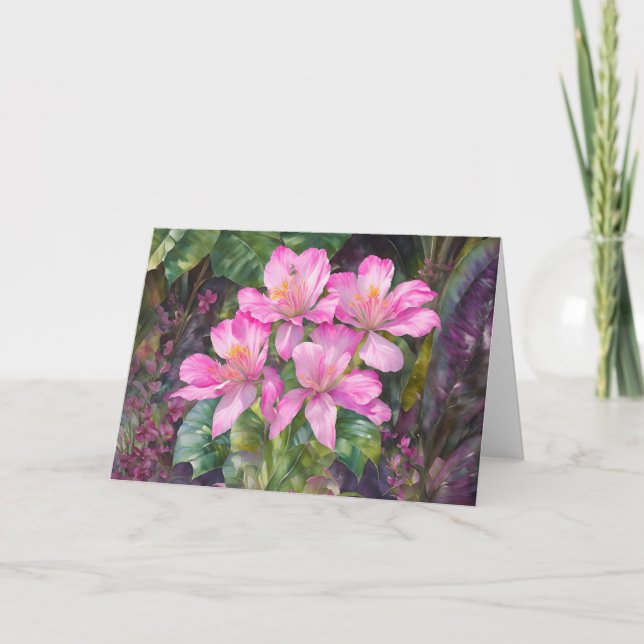 Carte de note d'art florale rose-tropicale (Devant)