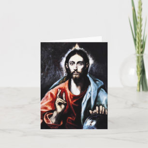 Carte de note de bénédiction d'El Greco le Christ