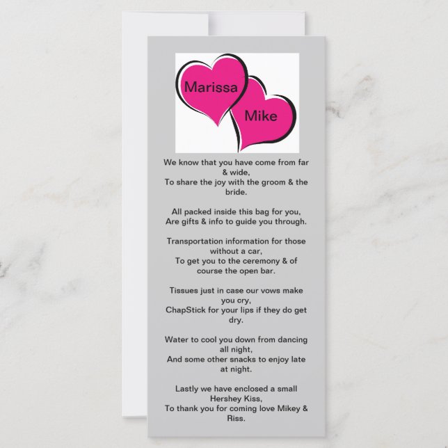 Carte de note de bienvenue mariage (Devant)