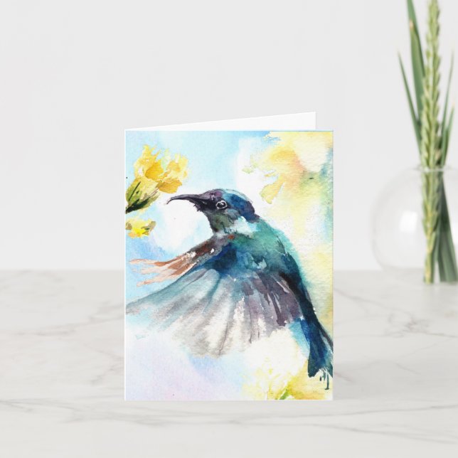 Carte de note de blanc d'aquarelle d'oiseau (Devant)