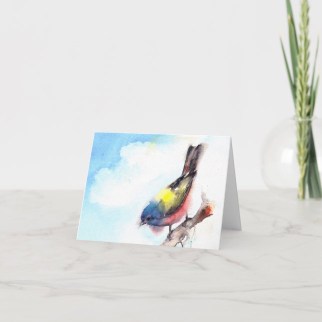 Carte de note de blanc d'aquarelle d'oiseau (Devant)