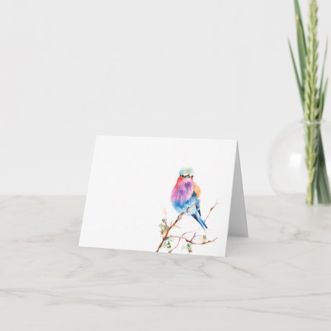 Carte de note de blanc d'aquarelle d'oiseau (Devant)
