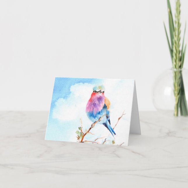 Carte de note de blanc d'aquarelle d'oiseau (Devant)