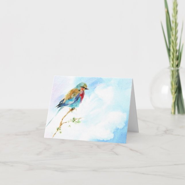 Carte de note de blanc d'aquarelle d'oiseau (Devant)