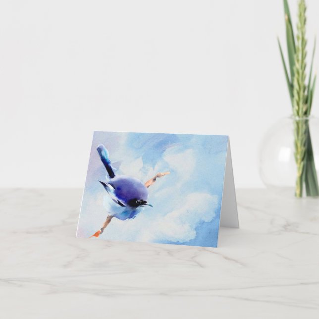 Carte de note de blanc d'aquarelle d'oiseau (Devant)