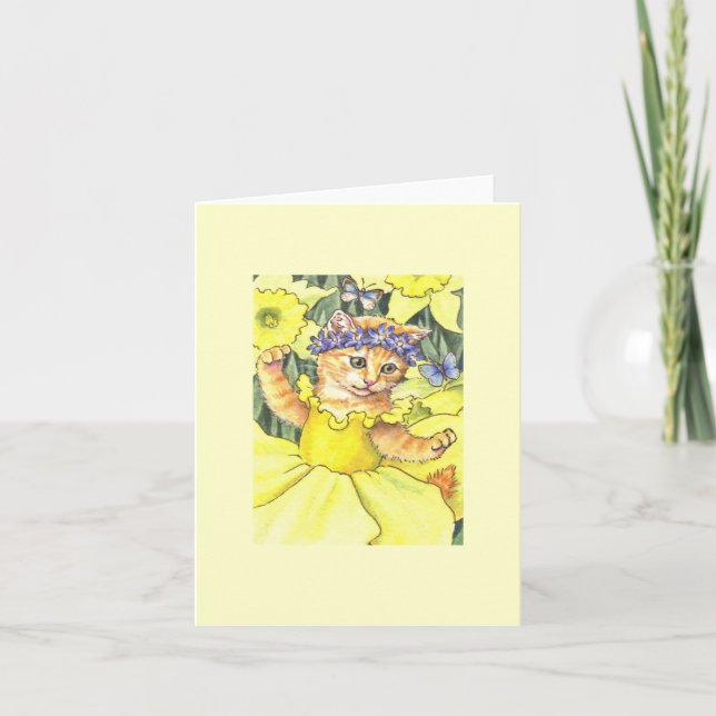 Carte de note de blanc de chaton de jonquille (Devant)