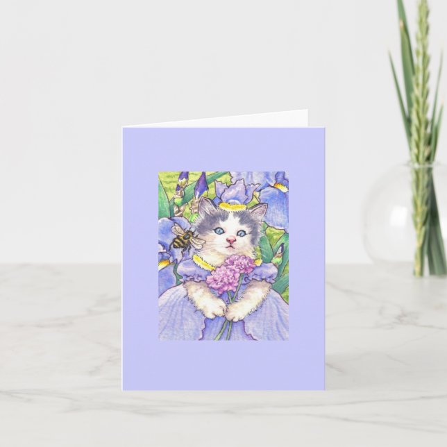 Carte de note de blanc de chaton d'iris (Devant)