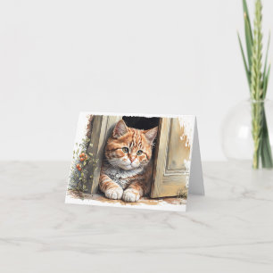 Carte de note de chat Ginger Watercolor
