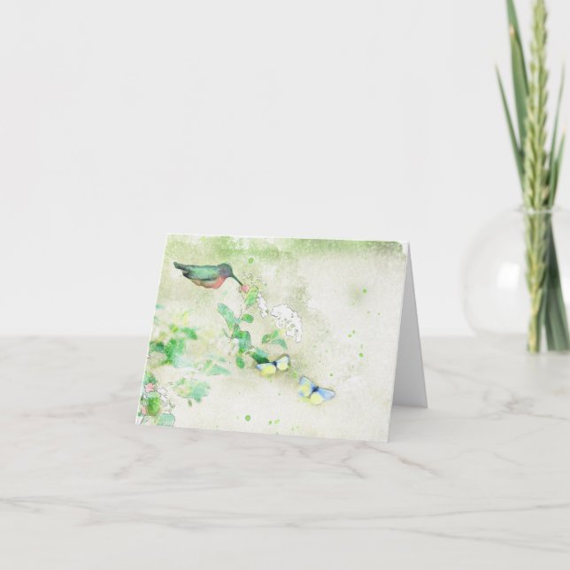 Carte de note de colibri d'aquarelle (Devant)