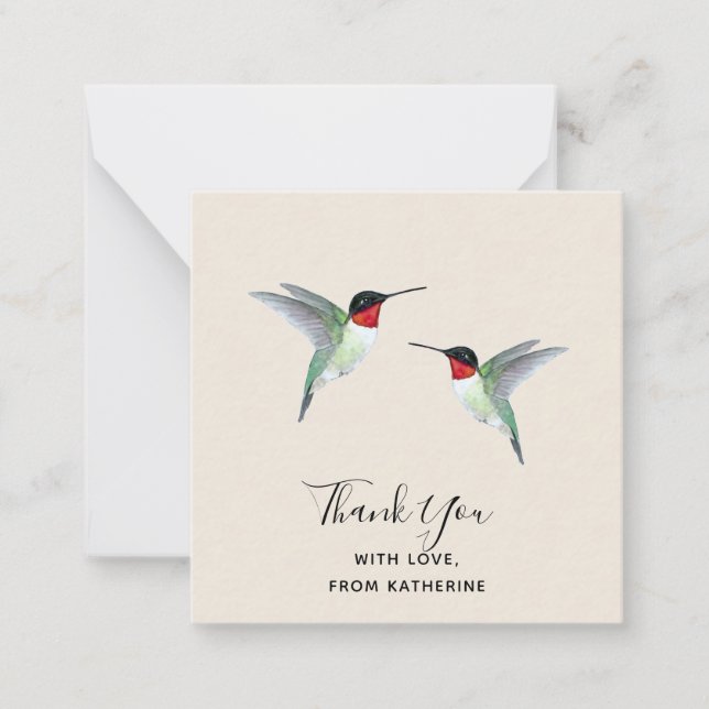 Carte de note de colibri de Merci personnalisée (Devant)