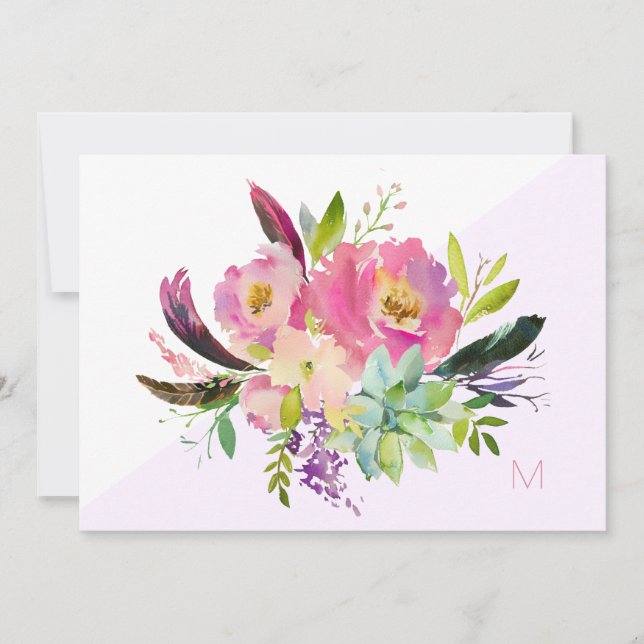 Carte de note de couleur rose violet Boho Floral (Devant)