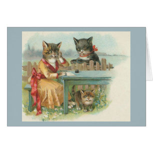 Carte de note de famille de chats vintage