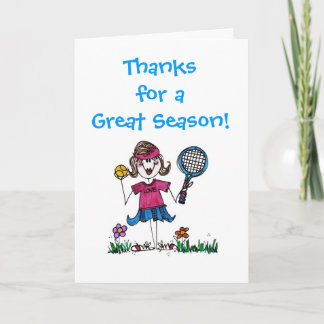 Carte de note de fille de tennis de bâton avec