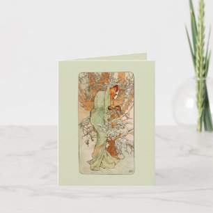 Carte de note de fille d'hiver de Nouveau