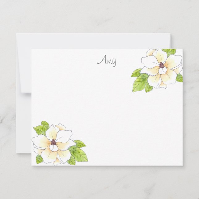 Carte de note de Fleur Magnolia d'aquarelle et de  (Devant)