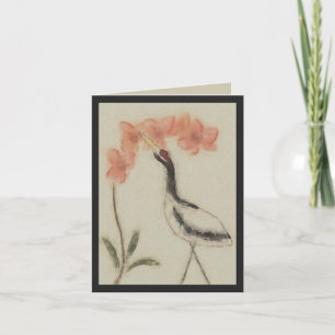 Carte de note de grue et d'orchidée