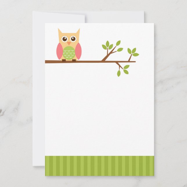 Carte de note de hibou plat - joli papier à lettre (Devant)