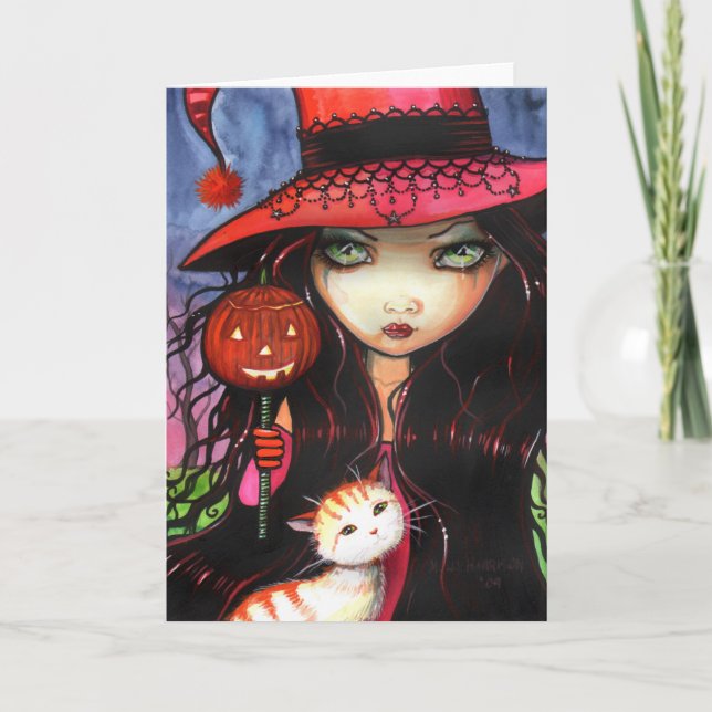 Carte de note de la sorcière gothique d'Halloween (Devant)