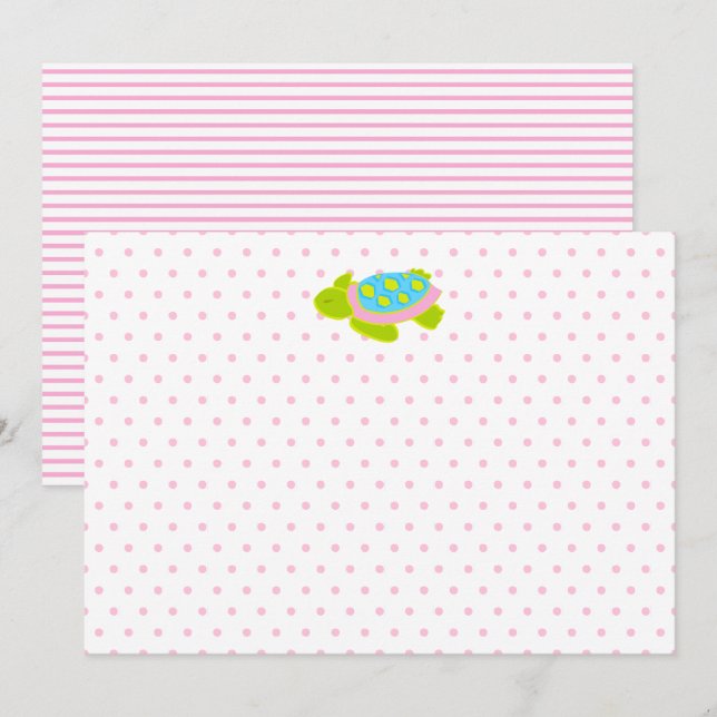 Carte de note de la tortue de mer rose (Devant / Derrière)