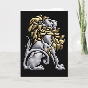 Carte de note de lion d'art déco - argent et or