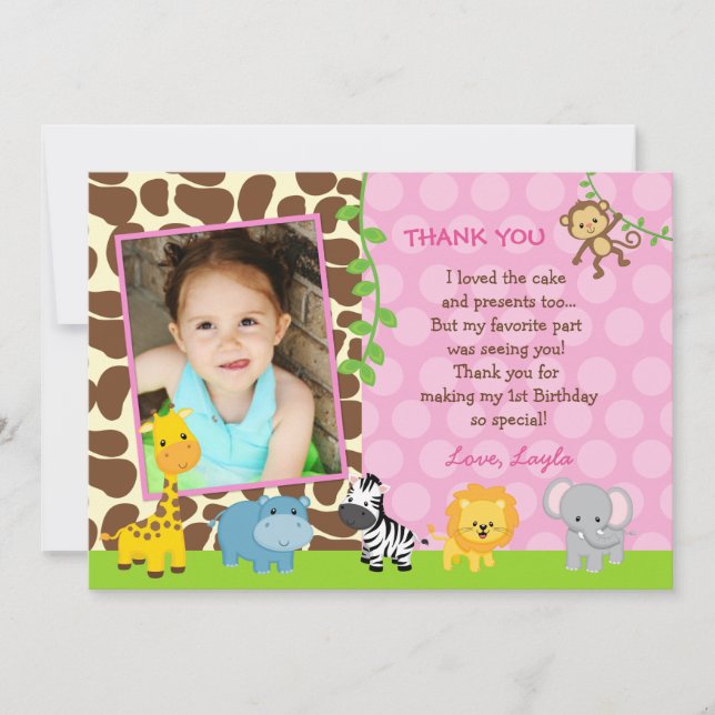 Carte de note de Merci d'anniversaire d'animaux de (Devant)
