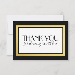 Carte de note de Merci de douche, or blanc noir