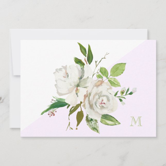 Carte de note de monogramme floral d'aquarelle bla (Devant)