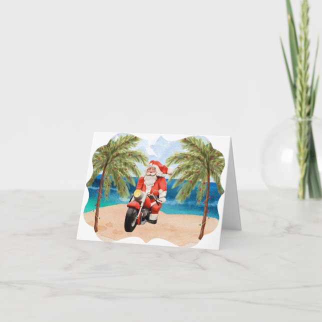 Carte de note de Noël Biker Père Noël (Devant)