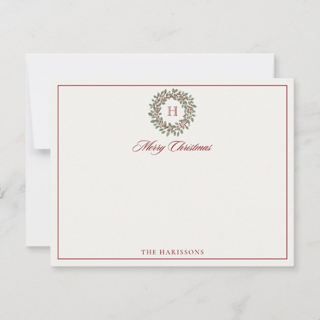 Carte de note de Noël joyeux couronne de Noël (Devant)