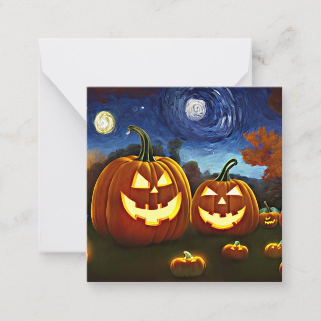 Carte de note de nuit Halloween Citrouilles étoilé (Devant)