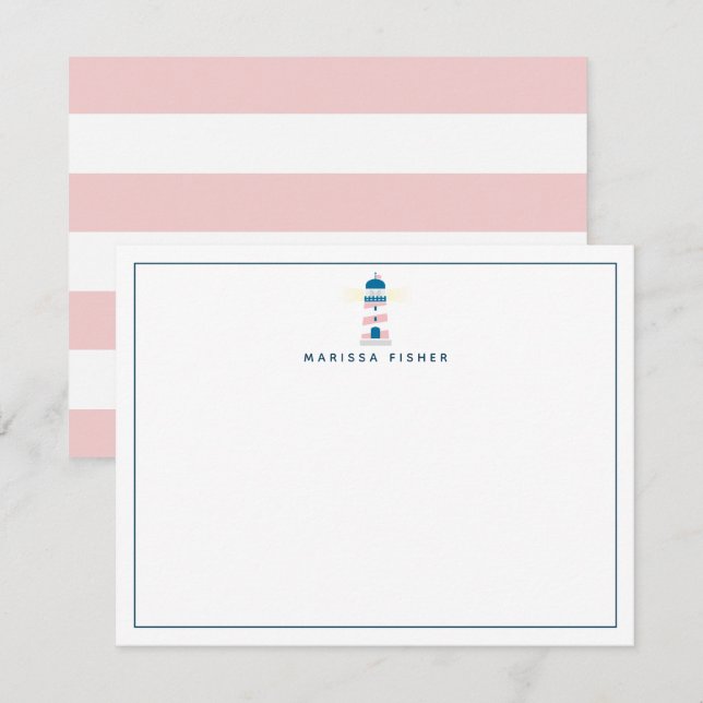 Carte de note de papeterie rose phare (Devant / Derrière)
