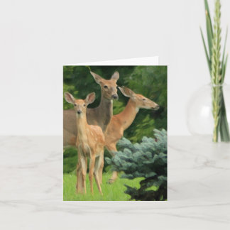 carte de note de portrait de famille de cerfs