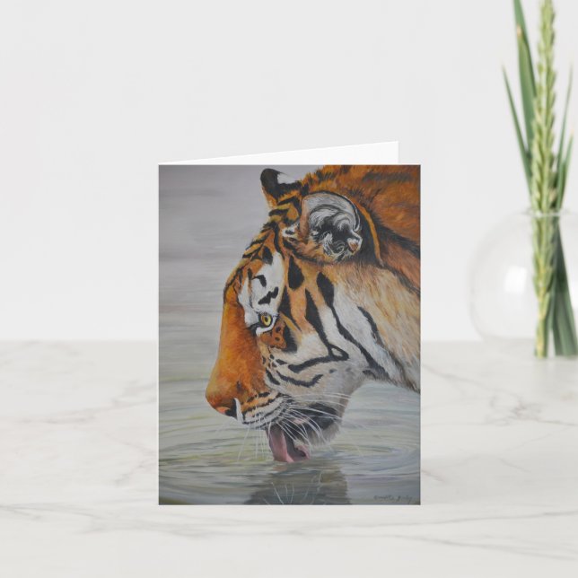 Carte de note de reproduction d'art tigre "Thirsty (Devant)