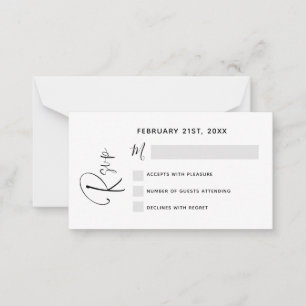Carte de note de script noir blanc Mariage RSVP Bu