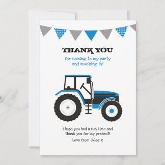 Carte de note de Tracteur bleu Merci