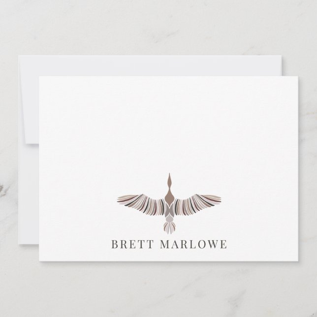 Carte de note d'oiseau peinte à la brosse assez él (Devant)