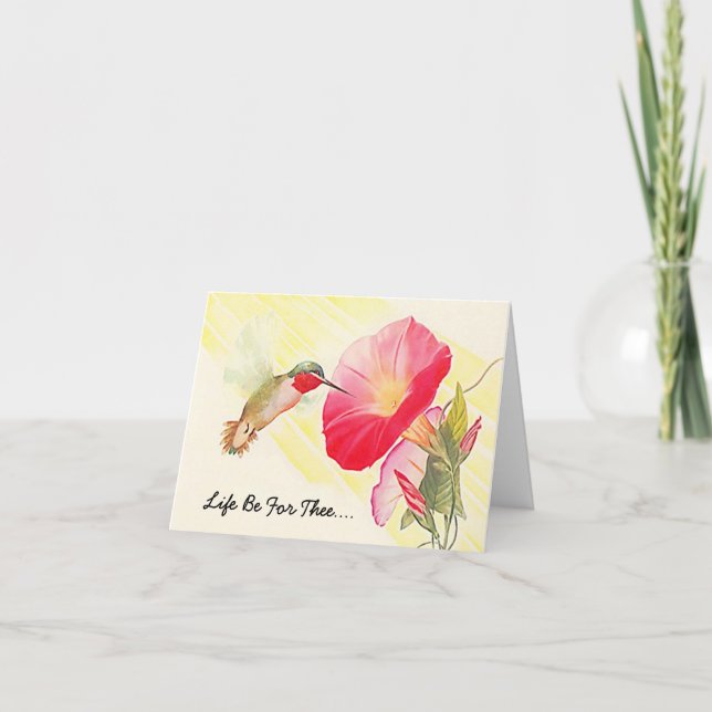 Carte de note douce du jour d'été de colibri et de (Devant)