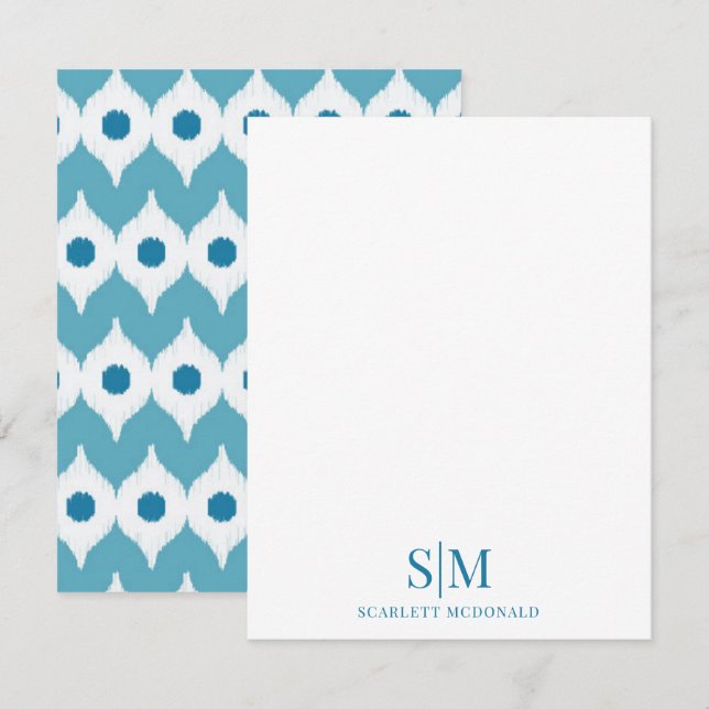 Carte de note du Motif Monogramme Abstrait turquoi (Devant / Derrière)