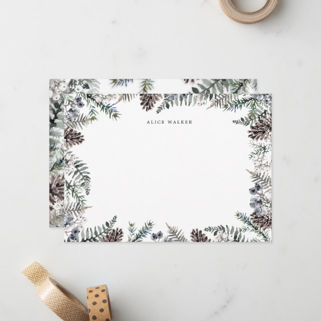 Carte de note élégante de monogramme de verdure d' (Devant/Arrière en situation)