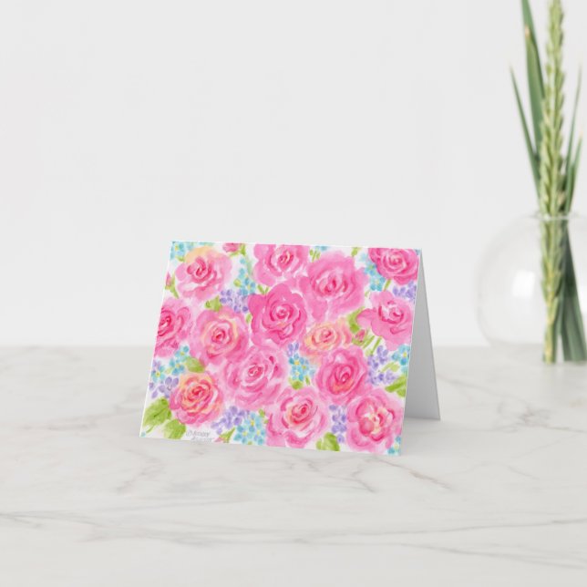 Carte de note en blanc Roses d'aquarelle N'importe (Devant)