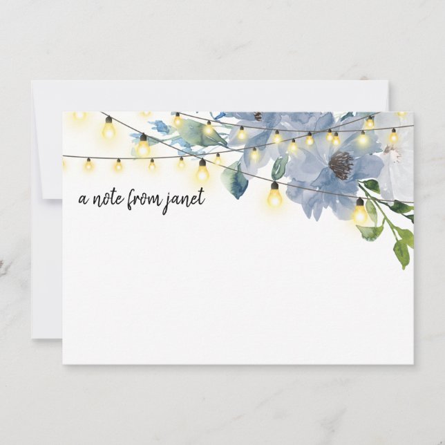 Carte de note Fleurs d'aquarelle bleu et voyants à (Devant)