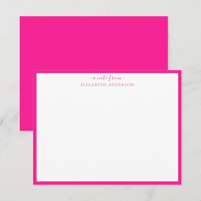 Carte de note frontalière classique rose chaud (Devant / Derrière)