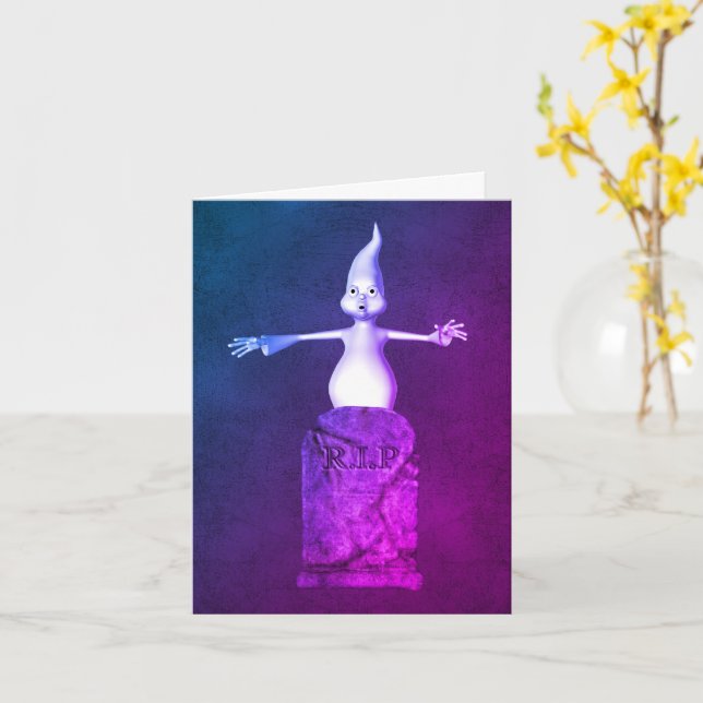 Carte de note Halloween Ghost Tombstone Cute (Fleur jaune)
