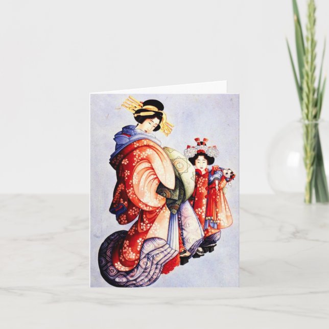 Carte de note Hokusai Oiran et Kamuro (Devant)