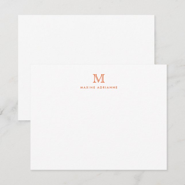 Carte de note initiale simple orange moderne Monog (Devant / Derrière)