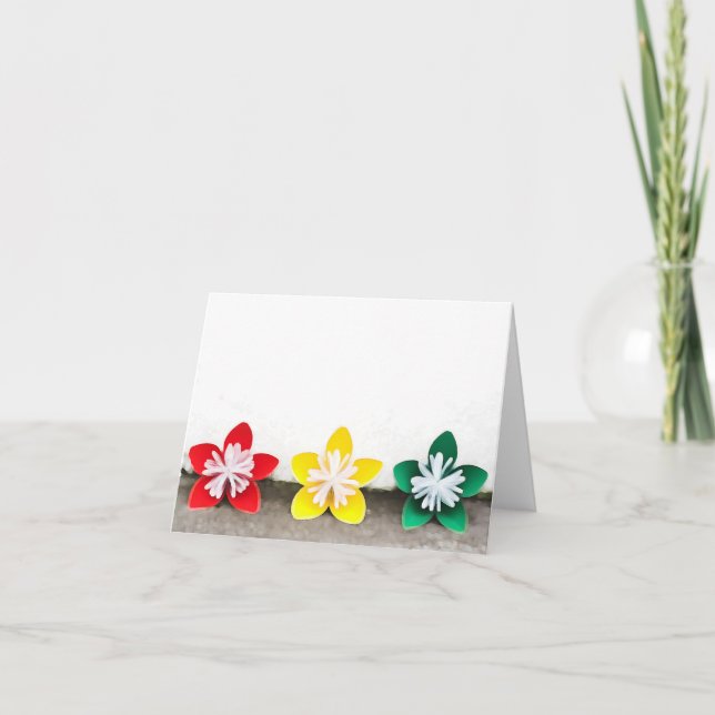 Carte de note japonaise de fleurs d'origami (Devant)