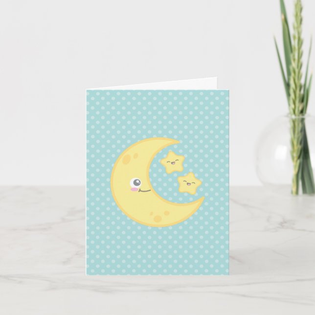Carte de note Kawaii Moon et Stars (Devant)