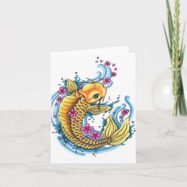 Carte de note Koi avec fleurs de cerise (Devant)