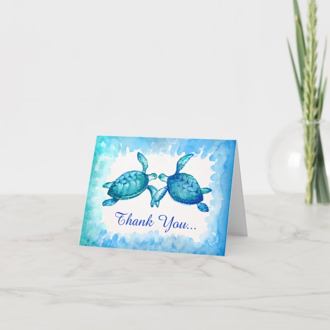 Carte de note Merci à la tortue de mer | Vert bleu (Devant)